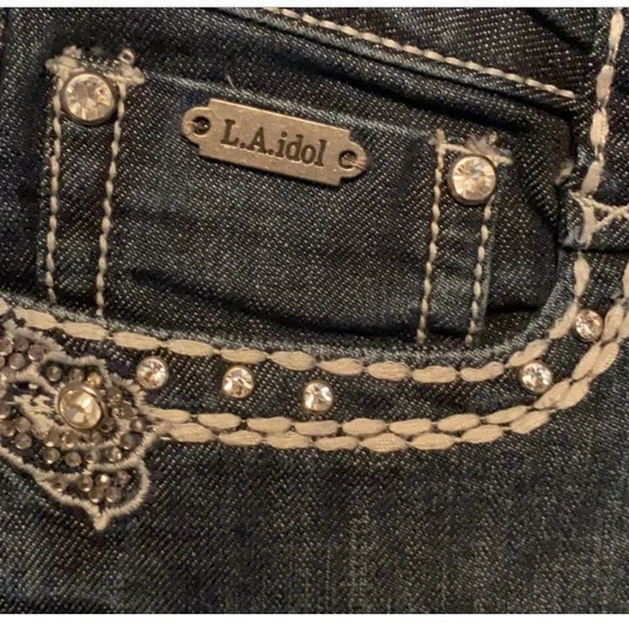 L.A. idol Blue Boot Cut Jeans with Rhinestone Accents - Picture 4 of 5
